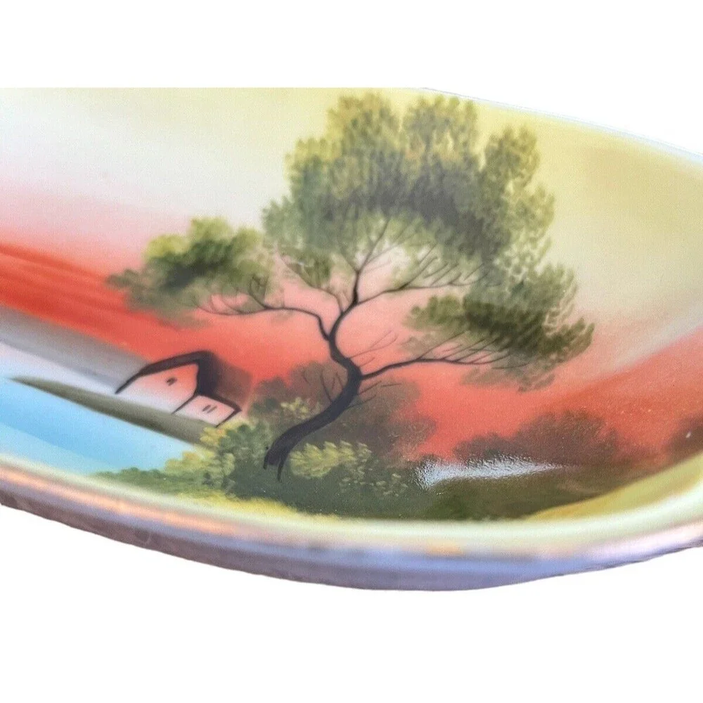 Vintage Noritake Celery Dish Lake Sunset Cottage Scene Hand Painted 12